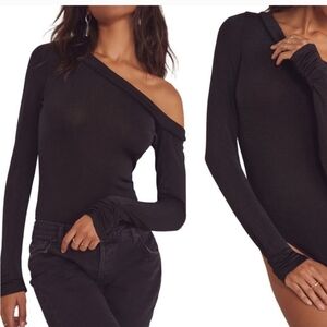 Free People Intimately That's Hot Black Bodysuit‎ women's large off shoulder L/S